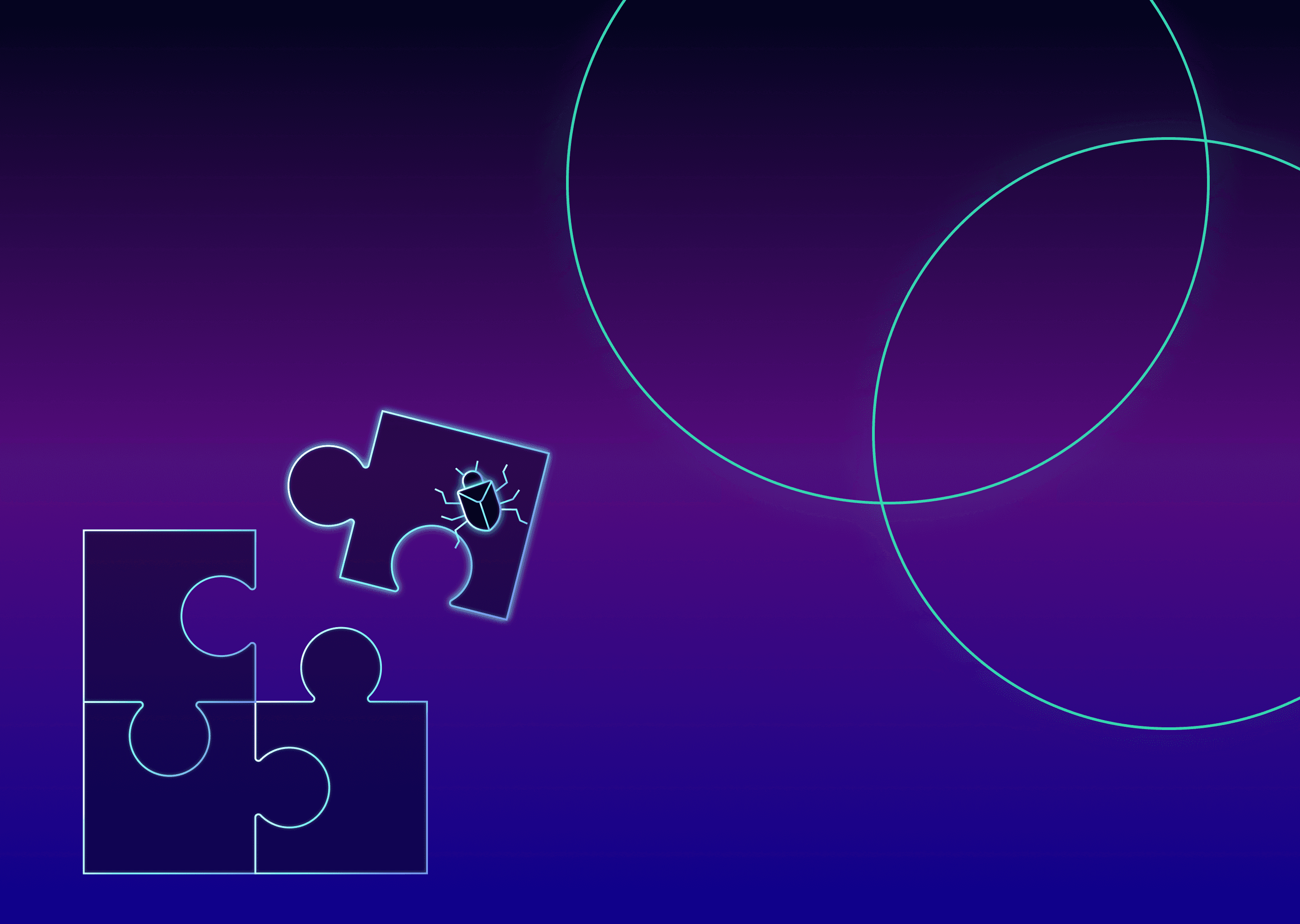 Illustration of a puzzle, one piece being pulled away has a bug on it