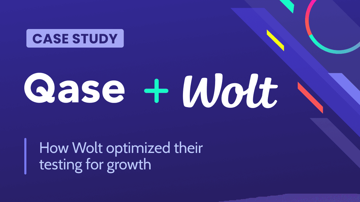 White & gray text on purple background: Case Study Qase + Wolt, How Wolt Optimized their testing for growth